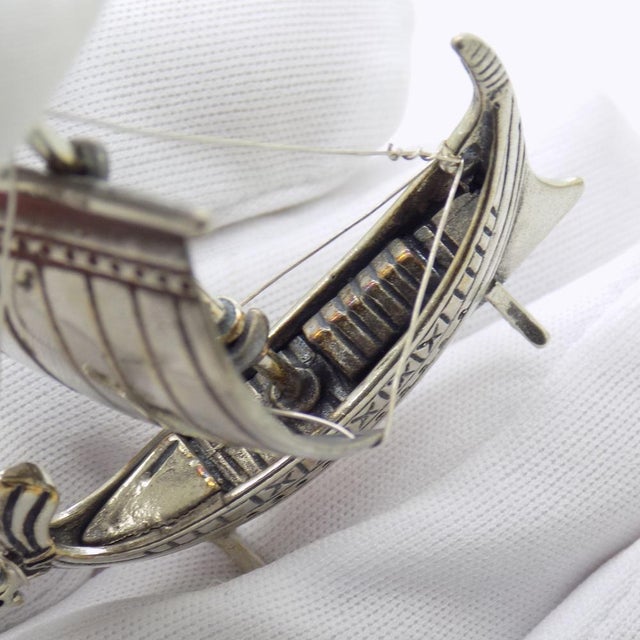 Metal Vintage Italian Handmade Silver Ship Figurine, 1980s For Sale - Image 7 of 12