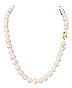 1990s Mikimoto Estate Akoya Pearl Necklace 18" 18k Y Gold 10 mm Certified