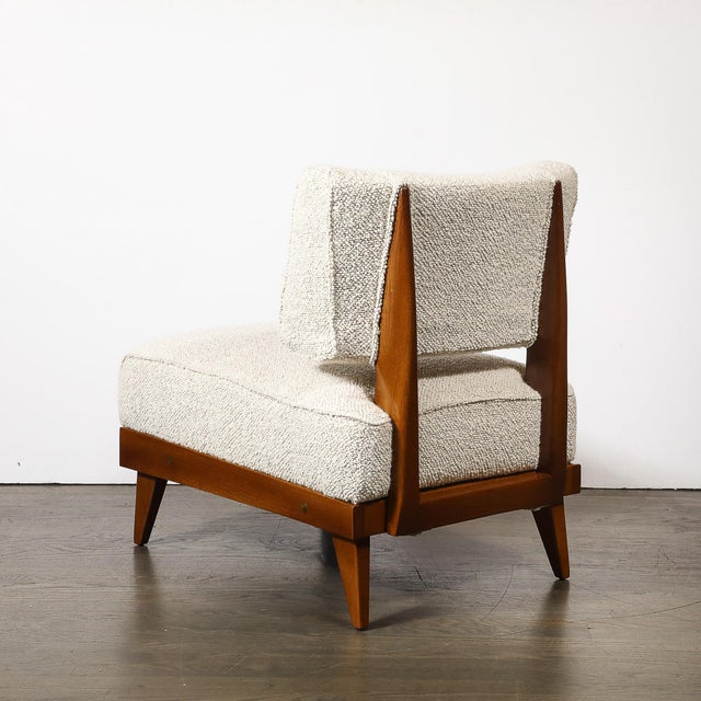Mid-Century Modernist Sculptural Oak Lounge Chairs in Off White Boucle For Sale - Image 12 of 17
