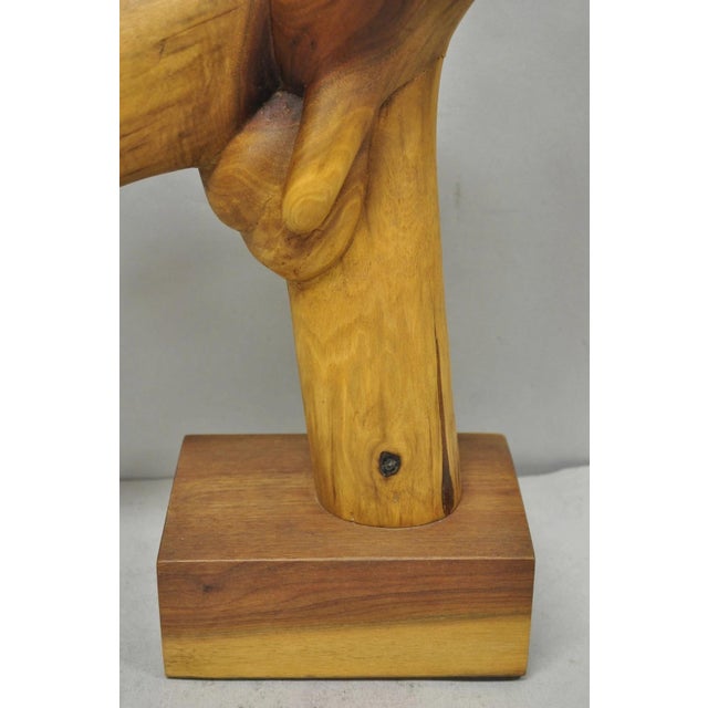 Vintage Mid Century Modern 19" Male Nude Abstract Solid Carved Wood Sculpture For Sale - Image 9 of 16