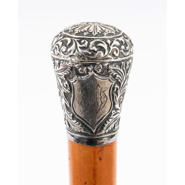 Antique English Silver Topped Walking Stick Cane For Sale - Image 3 of 14