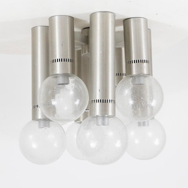 Ceiling Chandelier in Metal and Glass, Italy, 1970s For Sale - Image 4 of 10