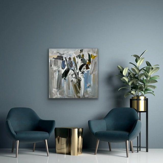 Contemporary Abstract Floral Original Oil Painting, 36" X 36" For Sale - Image 4 of 12