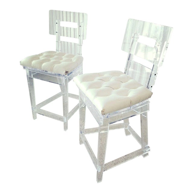 Vintage Modernist Custom Lucite Barstools - a Pair For Sale