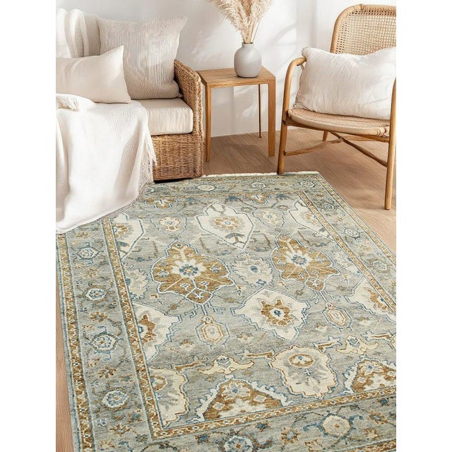9x12 Gray Hand-Knotted Wool Framed Rosettes Geometric Modern Carpet Rug For Sale - Image 10 of 10