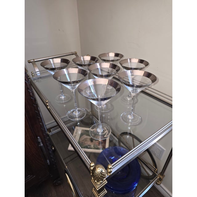 Transparent 1950s Eight Silver Rimmed Martini Glasses For Sale - Image 8 of 8