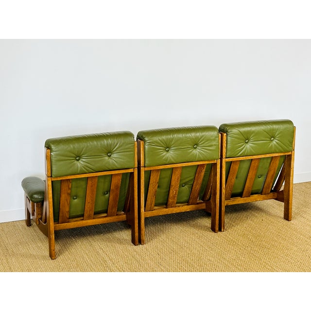 Wood Vintage Scandinavian Modular Sofa in Green Leather and Oak, 1960s, Set of 3 For Sale - Image 7 of 18