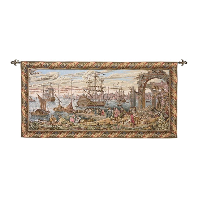 Merchants on the Quayside Loom Woven Tapestry - 83 X 173 Cm (2'9" X 5'8") - Requires Rod Size 4 For Sale