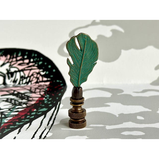 Boho Chic Verdigris & Bronze Boho Feather Lamp Finial For Sale - Image 3 of 5