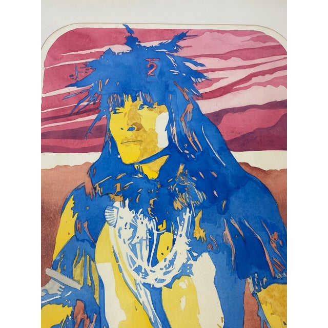 Pop Art Native American Pop Art "Snake Priest - Hopi" Original Watercolor by D. Collins C.1971 For Sale - Image 3 of 12