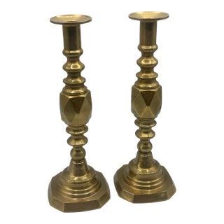 Late 19th Century English "King of Diamond" Brass Candlesticks, 1897 Queen Victoria Diamond Jubilee – Pair For Sale