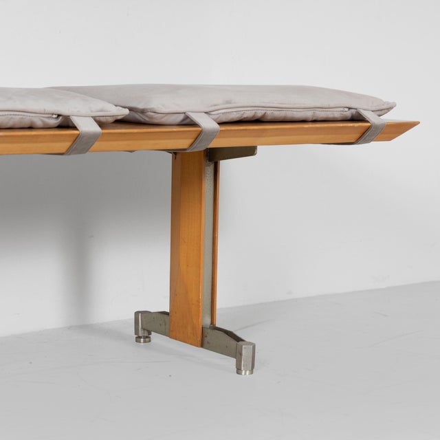 Wooden Bench with Velvet Cushions and Backrest, 1960 For Sale - Image 10 of 14