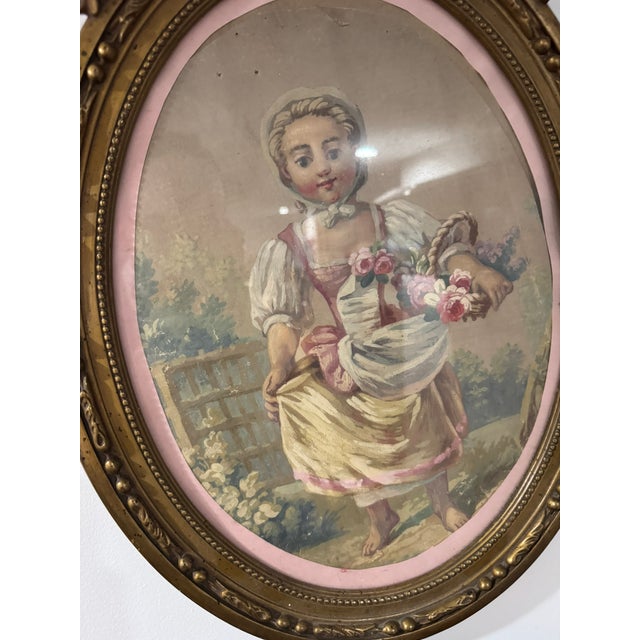 Antique Papier Peint Garden Scene in a Water-Gilded Wood Frame For Sale - Image 4 of 13