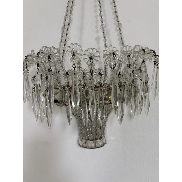 1920s Rare Italian Crystal Beaded Basket With Prisms Mirrors Sconces For Sale - Image 4 of 13