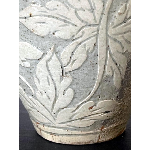 Antique Korean Buncheong Incised Design Ceramic Vase For Sale - Image 4 of 13