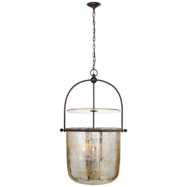 Lorford Large Smoke Bell Lantern in Aged Iron with Antiqued Mercury Glass Designer: Chapman & Myers Fixture Height: 42.5"...