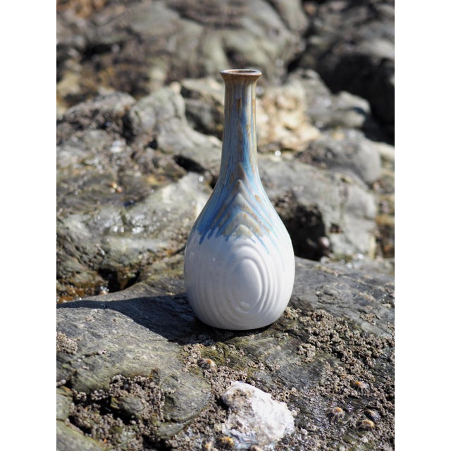 Mid-Century French Rhoda Cloudware Blue, Grey and White Vase With Stripped Shape For Sale - Image 10 of 13