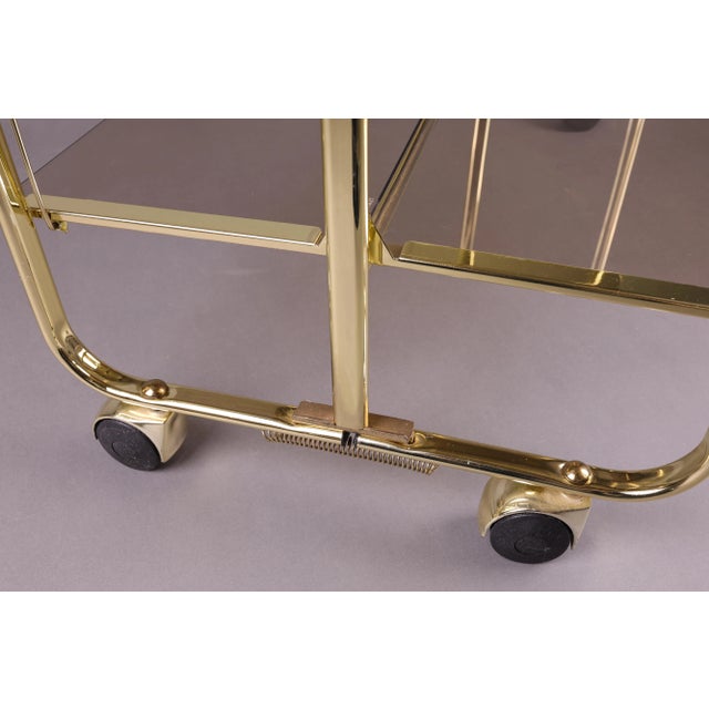 Vintage Folding Bar Cart with Smoked Glass and Gold-Colored Frame, Germany, 1980s For Sale - Image 4 of 16