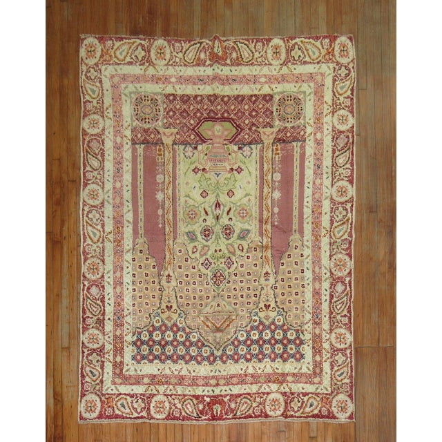 Folk Art Antique Zabihi Collection Turkish Ghiordes Scroll Rug - 6'6" x 8'6" For Sale - Image 3 of 10