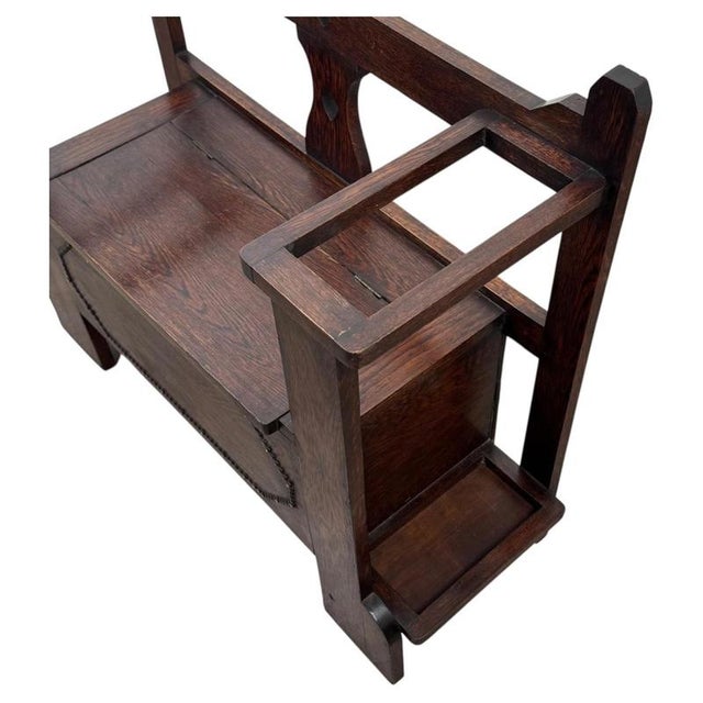 Antique Early 20th Century English Oak Hall Seat For Sale - Image 3 of 12