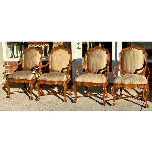 1990s Set of 18th C Style Therien Studio Workshops Venetian Walnut Dining Arm Chairs For Sale - Image 5 of 8