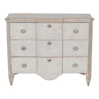 Mid 20th Century Gustavian Style Painted Chest of Drawers with Brass Handles For Sale
