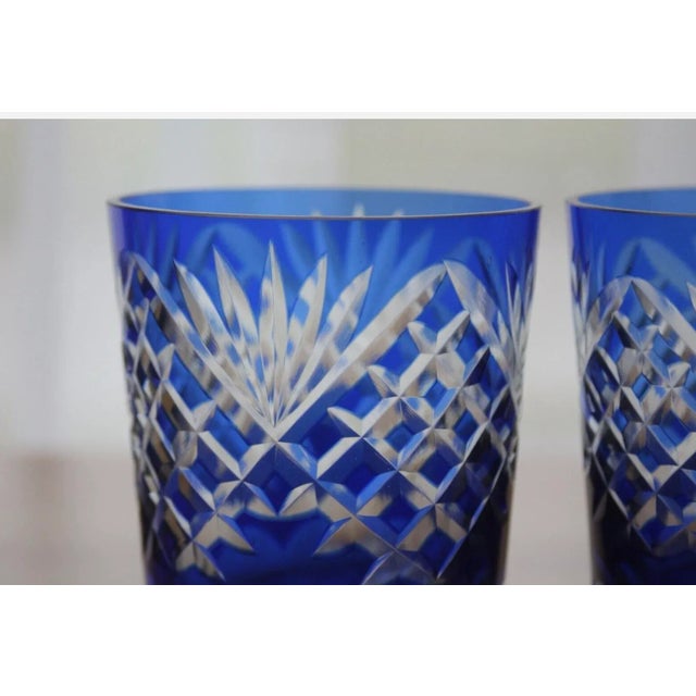 Exquisite Hungarian Cut Crystal Old Fashioned Glasses - Cobalt Blue Cut-to-Clear (Pair) For Sale - Image 10 of 11