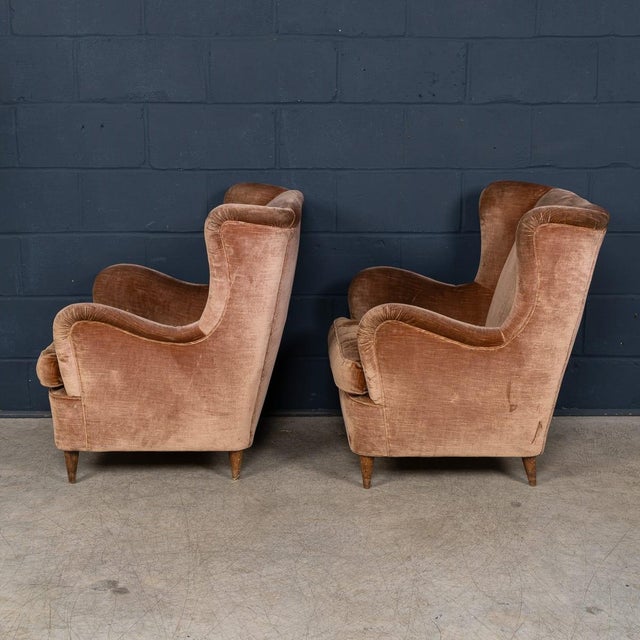 Vintage Italian Velvet Wingback Armchairs, 1960, Set of 2 For Sale - Image 4 of 18