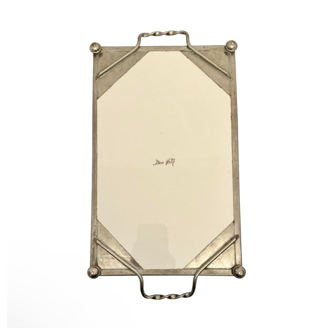 Silver Art Nouveau Porcelain Silver Tone Metal 15.5” Serving Tray Rare. For Sale - Image 8 of 10