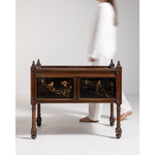 Black Napoleon III Jardinière with Floral and Bird Motifs, Second Empire Style, France, Circa 1880 For Sale - Image 8 of 15