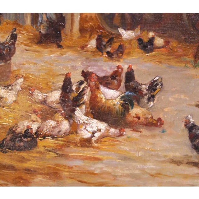 19th Century French Farmyard Oil Painting With Chickens Signed E. Coppenolle For Sale - Image 9 of 13