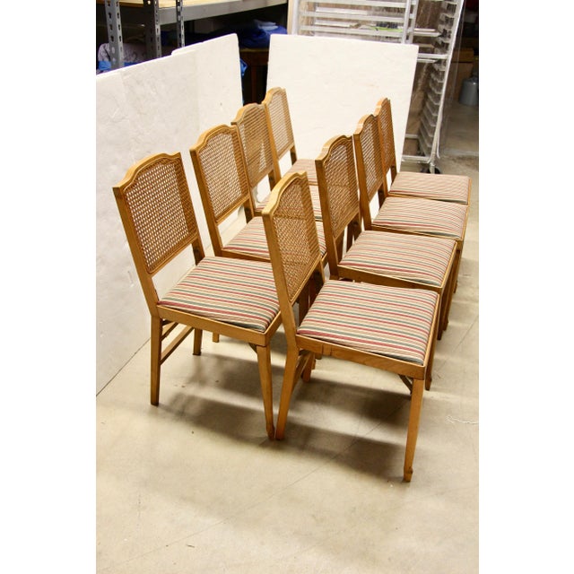 1950's MidCentury LegOMatic Folding Caned Back Wood Chairs, Set of 8