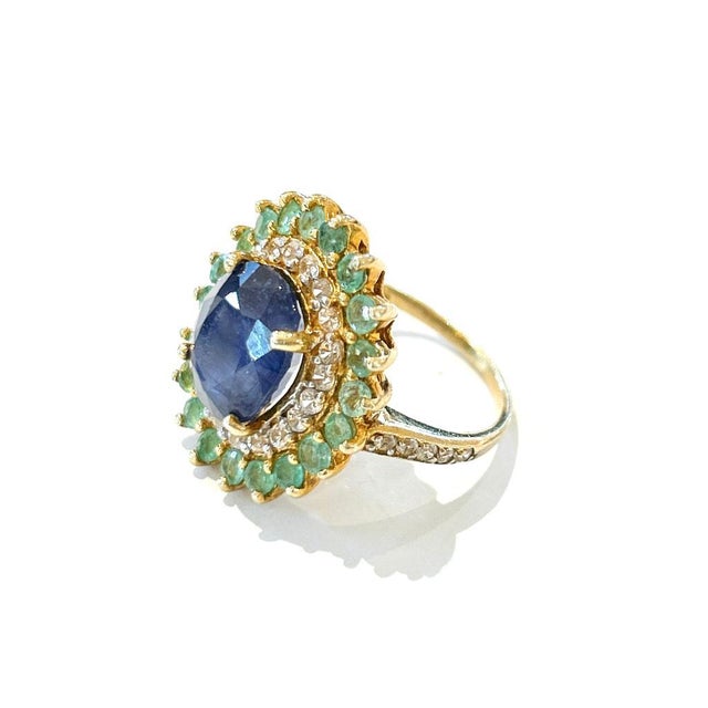 Not Yet Made - Made To Order Bochic “Orient” Blue Sapphire, Emerald & Diamond Ring Set in 18k & Silver Size 6.5 For Sale - Image 5 of 5