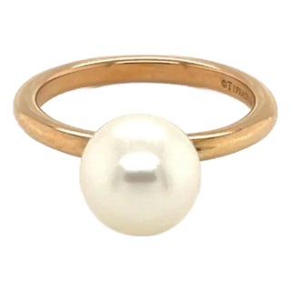 Mid 20th Century Tiffany & Co. Hard Wear Pearl 18k Rose Gold Ring Size 5 For Sale