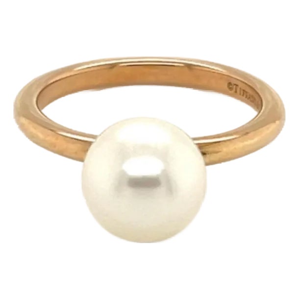 Mid 20th Century Tiffany & Co. Hard Wear Pearl 18k Rose Gold Ring Size 5 For Sale