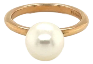 Mid 20th Century Tiffany & Co. Hard Wear Pearl 18k Rose Gold Ring Size 5