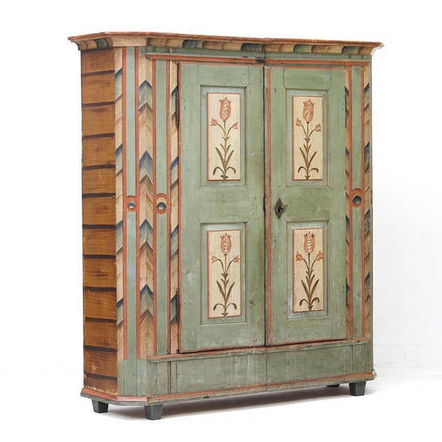 Folk Art Rustic Farmhouse Painted Bridal Cabinet, 1825 For Sale - Image 16 of 16