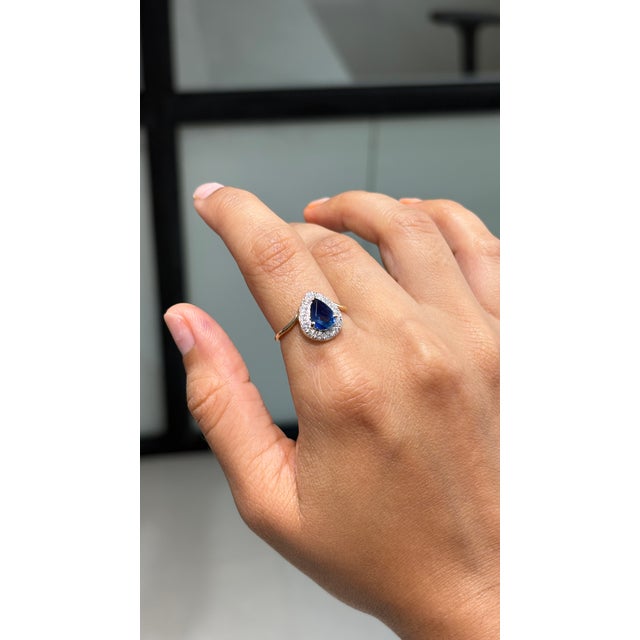 American 14k Two-Tone Gold 1.17ct Blue Sapphire & Diamond Vintage Ring Size 4 For Sale - Image 3 of 17