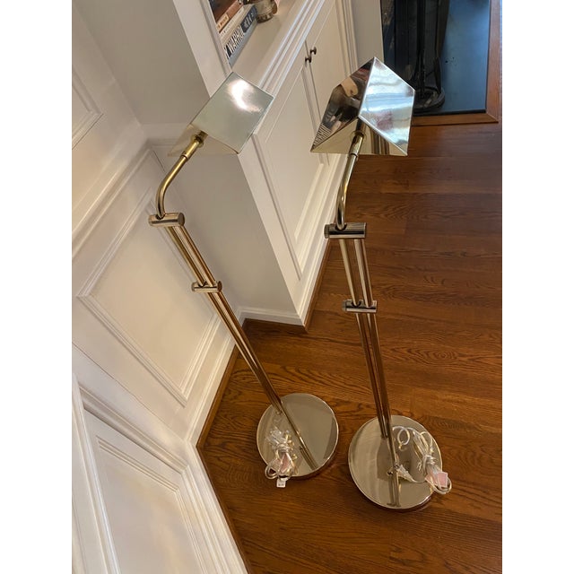 Brass Brass Swing Arm Lamps Attributed to Visual Comfort - a Pair For Sale - Image 8 of 8