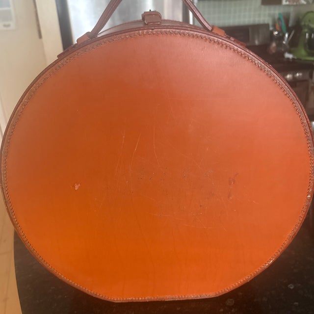 2000 - 2009 Cognac Leather Rounded Storage Container For Sale - Image 5 of 12