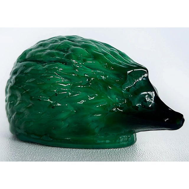 1950s Czech Bohemian Malachite Glass Hedgehog Paperweight Figurine For Sale - Image 4 of 5