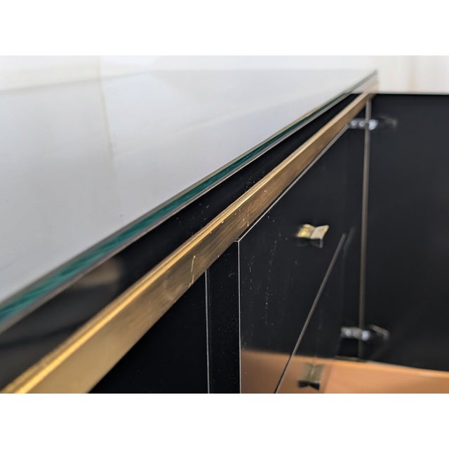 Wooden and Brass Sideboard with Smoked Glass Top, 1970s For Sale - Image 9 of 11