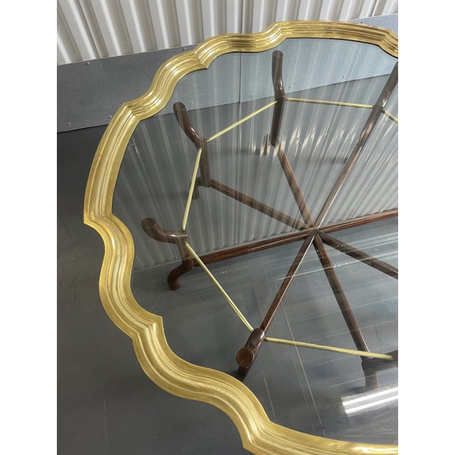 Vintage Scalloped Brass and Glass Coffee Table For Sale - Image 9 of 12