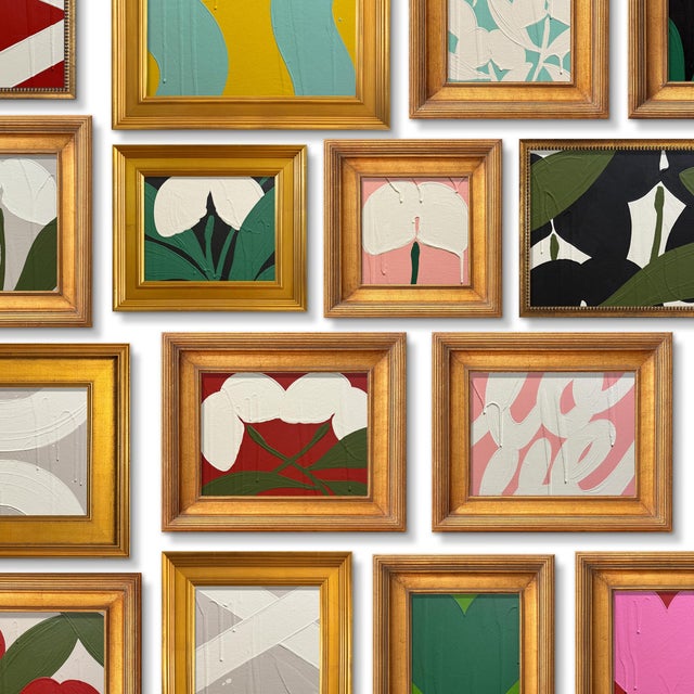 Ron Giusti Ron Giusti Mini Orchid Chartreuse Light Pink Mint Acrylic Painting For Sale - Image 4 of 5