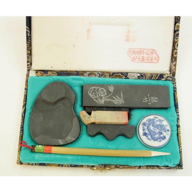 Chinoiserie Vintage Chinese Calligraphy Set 7 Piece Set For Sale - Image 3 of 10