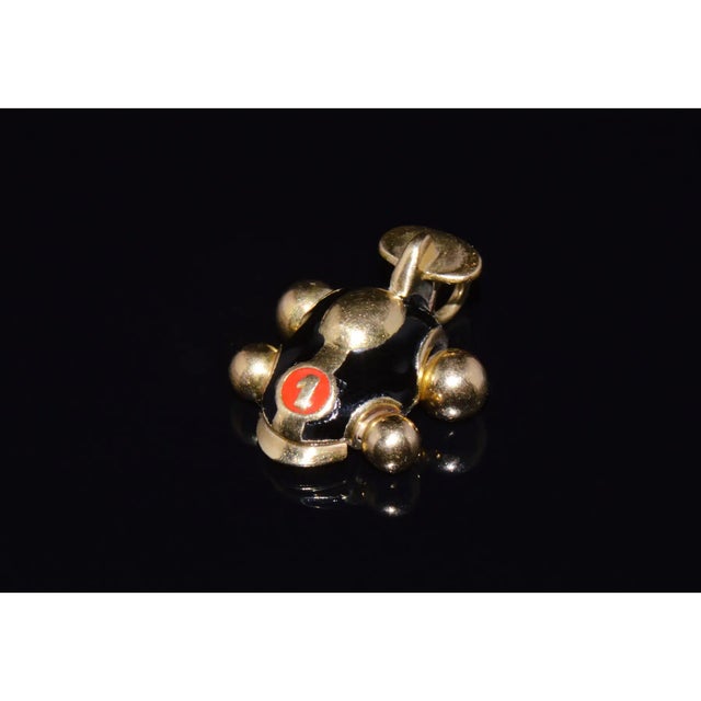 Designer Aaron Basha Enamel Solid 18k Gold #1 Race Car Charm Pendant For Sale - Image 4 of 10