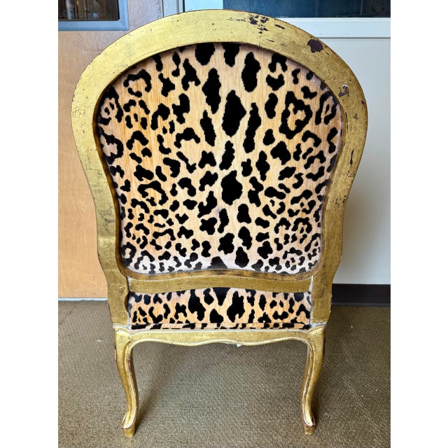 French French Gilt Bergère Chair With Brunschwig & Fils Leopard Velvet For Sale - Image 3 of 9