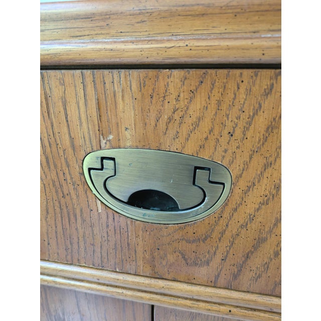 1980s Campaign Style Burl Oak Nightstand Passage Collection by Drexel For Sale - Image 9 of 11