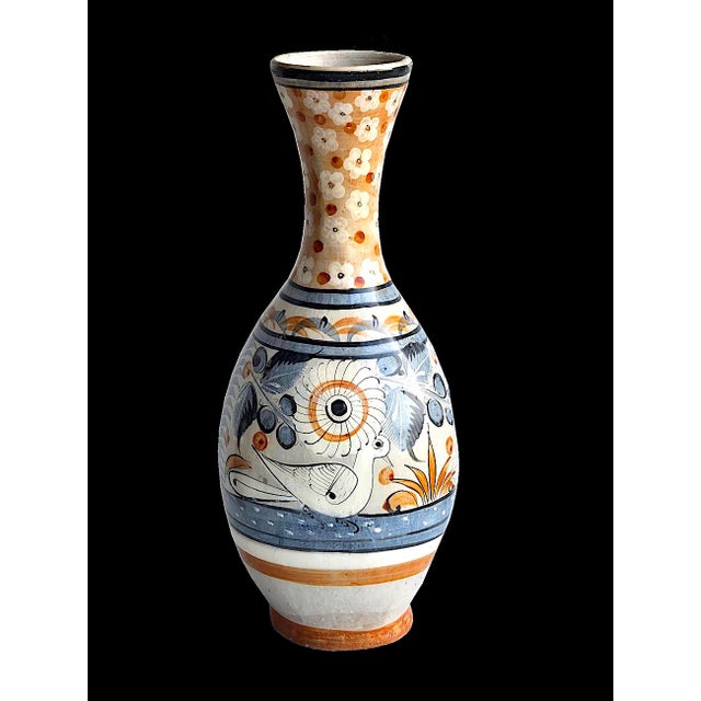 Offered is a vintage mid 20th Century 1960s large fluted vase made in Tonalá, Jalisco, Mexico, a province renowned for its...