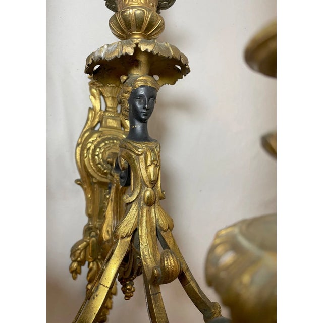 Antique Ornate 19th Century Dore Two Tone Bronze Figural Wall Sconce Fixture For Sale In New York - Image 6 of 14